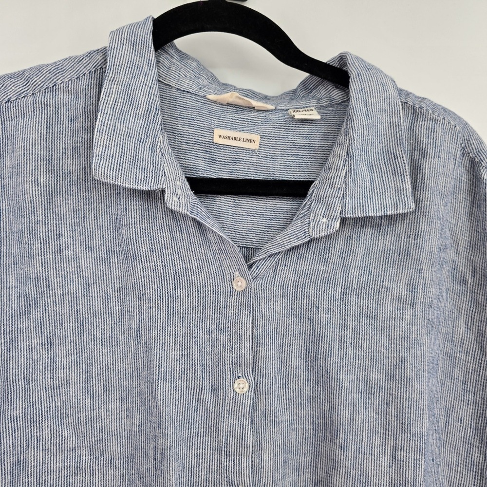 Weatherproof Vintage Womens Blue White Striped Washable Linen Tie Front Shirt - Picture 4 of 9